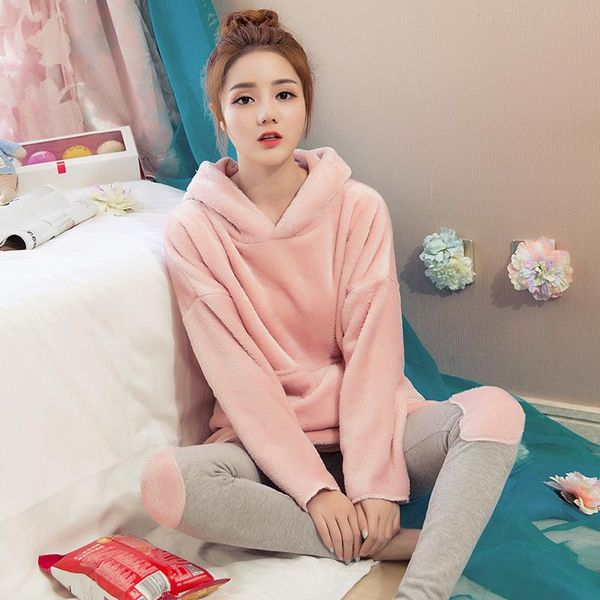 

women's sleepwear 2021 winter flannel pajamas women pyjamas set long sleeve warm home clothes autumn pijama pants female, Black;red