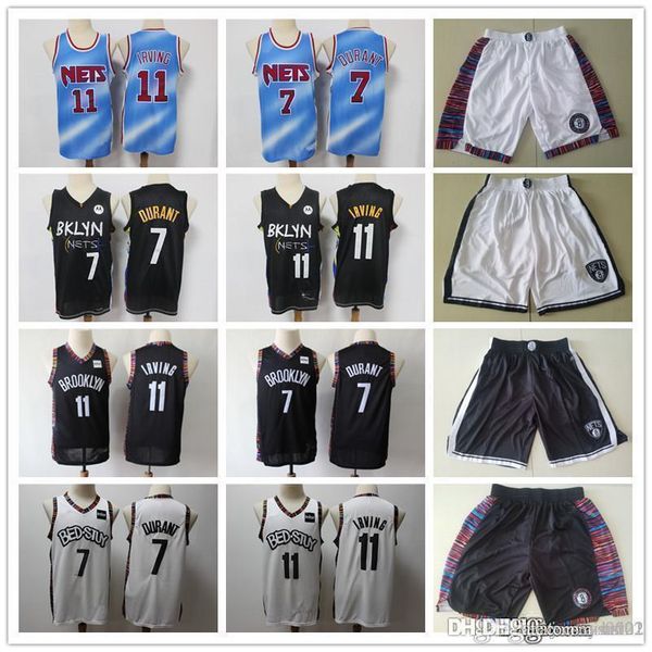 

mens brooklyn nets throwback jersey kyrie kevin 7 durant 11 irving basketball shorts basketball jersey blqck navy white, Black;red