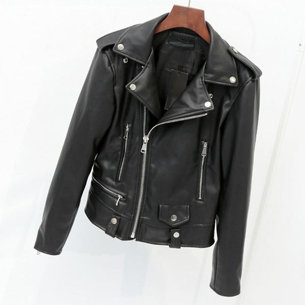 

women's leather & faux women black jackets 2021 spring autumn bikers coats ladies causal short moto jacket jaqueta couro feminino