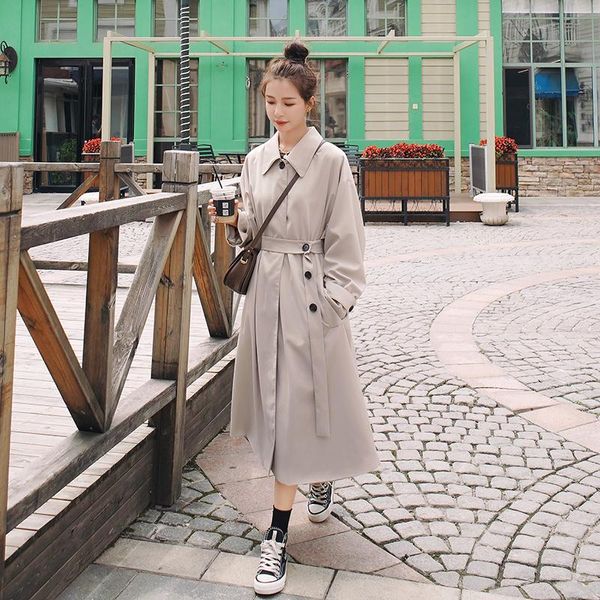 

women's trench coats windbreaker long british style autumn 2021 high-quality temperament apricot coat single-breasted fashion, Tan;black