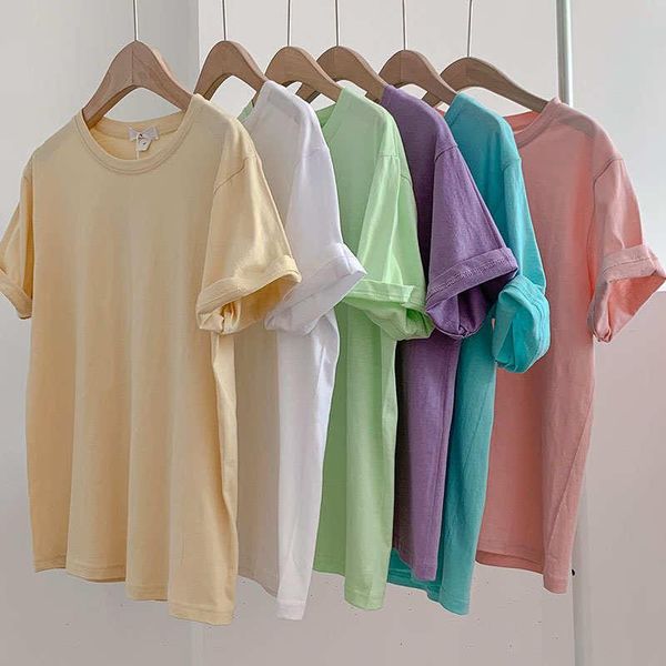 

women's t-shirt loose short sleeve t shirt women candy colors spring summer tee femme streetwear harajuku style casual c7147, White