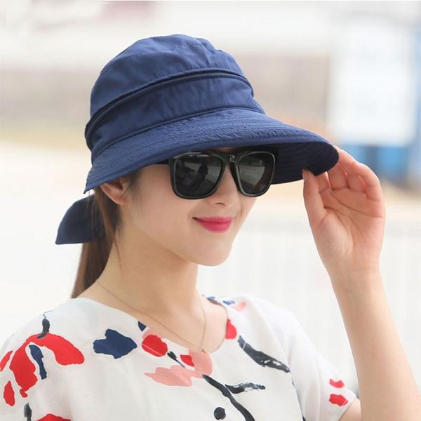 

wide brim hats transformable sunhat for women girls with bowknot decoration & curved uv-isolation sun protection, Blue;gray