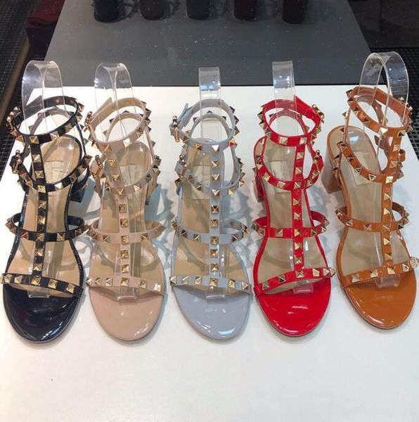 

sandals luxury designer fashion stud genuine leather ladies high heels rivets shoe party heel 6.5cm zrfp, Black