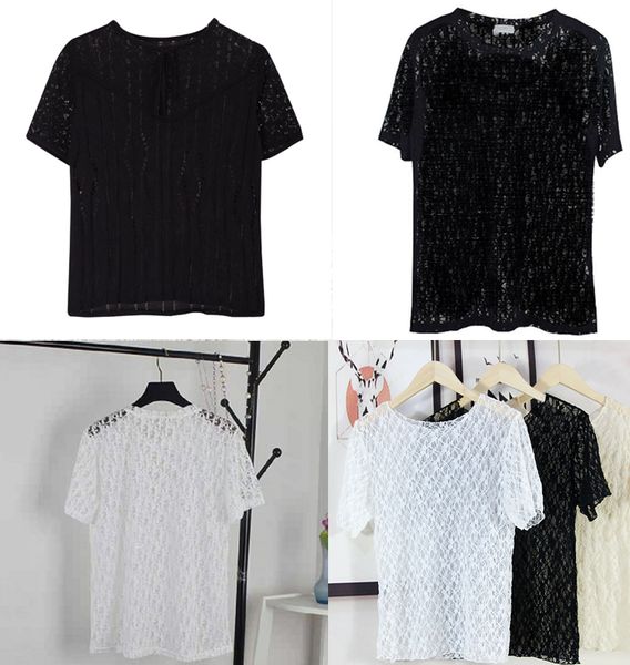 

Summer Womens Blouse Elegant Ruffle Blusas hollow out men shirts letter t Shirt Top Streetwear off white clothing Tees for woman Tees shirts