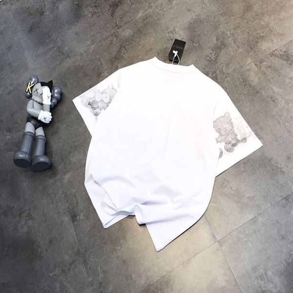 

21 summer bear cartoon printing short round neck loose half sleeve t-shirt, White