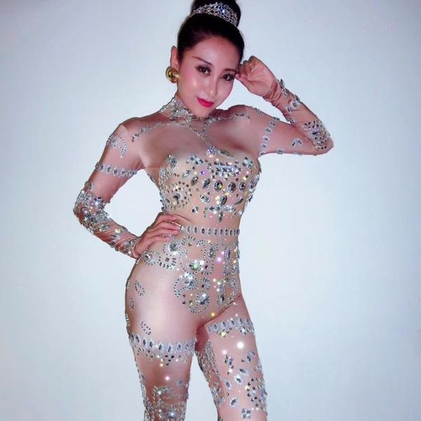 

women's jumpsuits & rompers women trousers printed stretch jumpsuit rhinestones one piece stage outfit singer dancer performance, Black;white