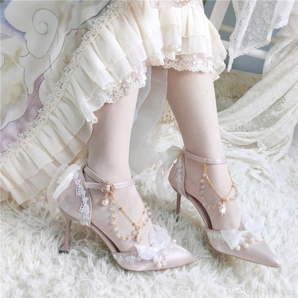 

female princess kawaii tea beautiful japanese party anime lolita shoes woman harujuku cosplay bow pointed toe high heels eight u6kz, Black