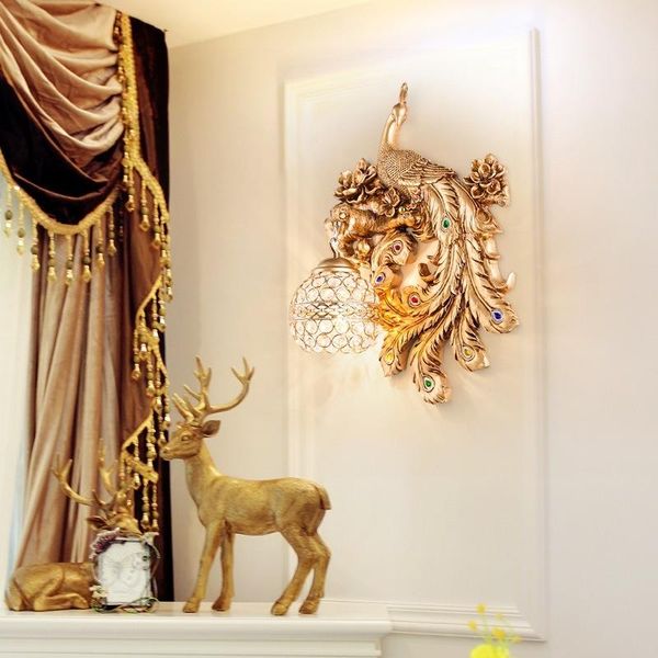 

wall lamps modern vintage peacock crystal lampshade led lamp luxury bedroom light living dining room indoor decorate sconce