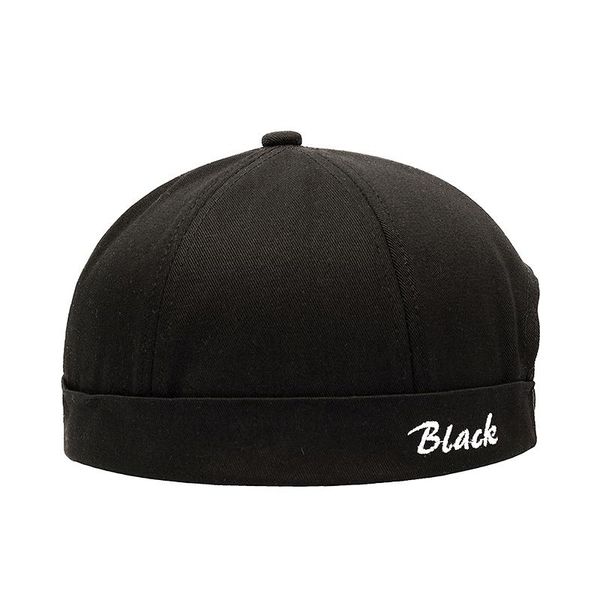 

beanies novelty fold skullcap retro black embroidery sailor cap casual men women rolled cuff bucket brimless hat cotton bonnet