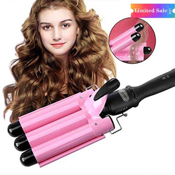 

wave curling iron ceramic hair curler deep wavy colander led temperature 3 barrel crimper styling roller