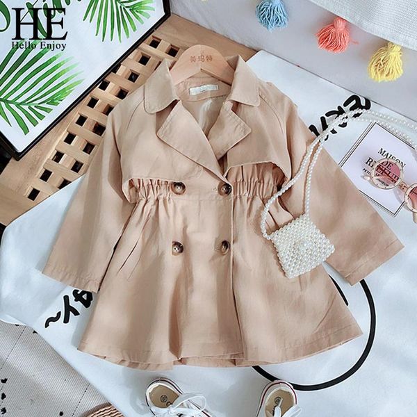 Cappotto HE Hello Enjoy Primavera Autunno Cotton Girl Toddler Trench Giacca a vento per bambini Moda Abiti da giacca doppiopetto