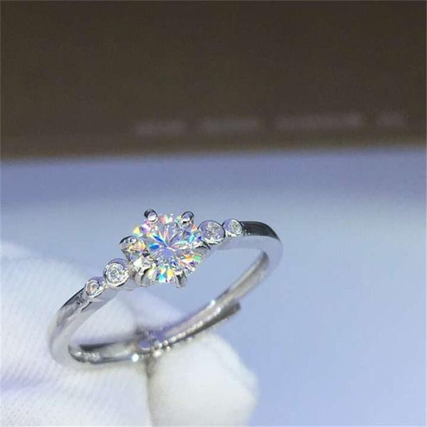 

cluster rings 925 silver party ring diamond d color 3ex cut 0.5 princess engagement moissanite teen girls brilliant stone jewelry, Golden;silver