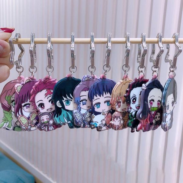 

keychains 10pcs anime demon slayer kimetsu no yaiba rubber keychain key ring race straps jewelry, Silver