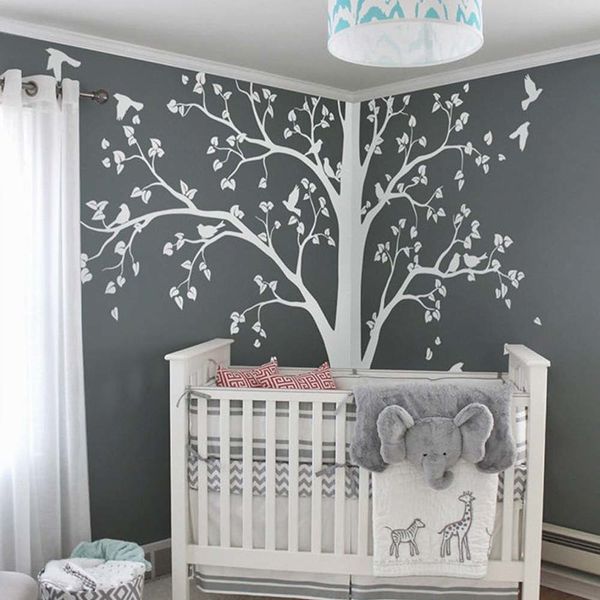 Grande albero Enorme White Wall Decal Stickers Corner Decalcomanie Art Tattoo Murale Decor PW776 210308