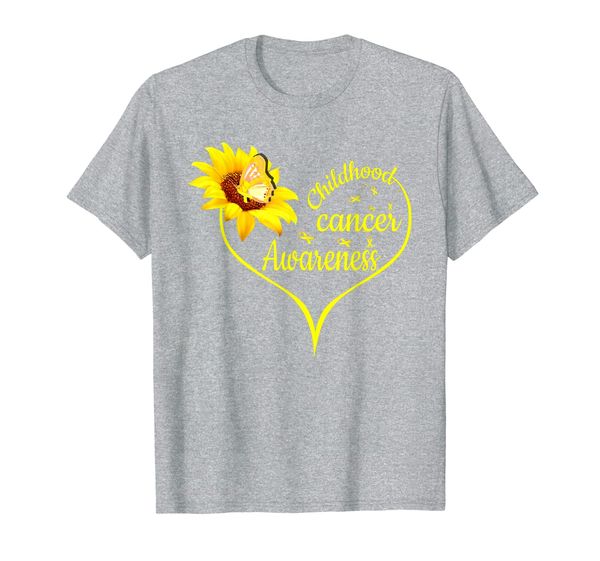 

flower butterfly gold ribbon childhood cancer awareness t-shirt, White;black
