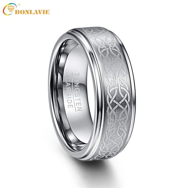 

wedding rings bonlavie men's 8mm laser celtic knot brushed tungsten carbide band polished step edge size 7-14, Slivery;golden