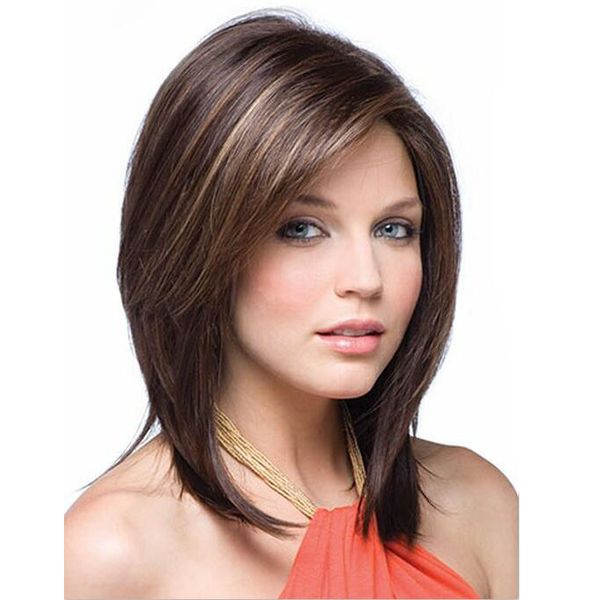 China Wig Bob Moda Curto Marrom Cabeleireiro Peruca Cabelo Reta Americano Africano Sintético Nenhum Laço Perucas Completas Peruca Celebridade AtacadoTório D