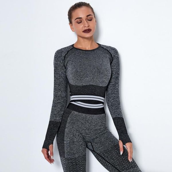 

knitting fitness shirt yoga women sportswear woman gym workout sport crop long sleeve shirts clothes sports clothing, White;red