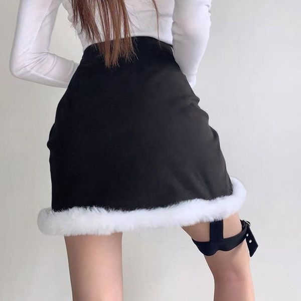 

skirts womens 90s pencil bodycon short skirt women white fur high waist mini ladies black harajuku casual streetwear #t2q