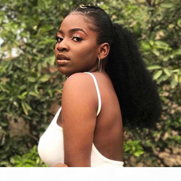 

3b 3c kinky curly ponytails clip in hair extensions for african american kinky coily natural clipin ponytail hairpieces curly ponytail human, Black