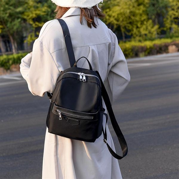 

backpack 1pc oxford cloth large capacity student schoolbag bookbag fashion travel bag daypack black (size l)