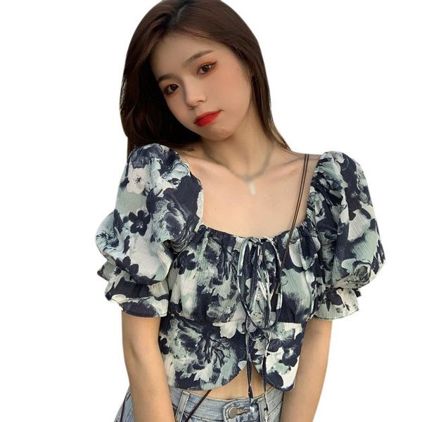 

women's blouses & shirts putting shirt womens design retro port flavor summer party led bubble sleeve short top, White
