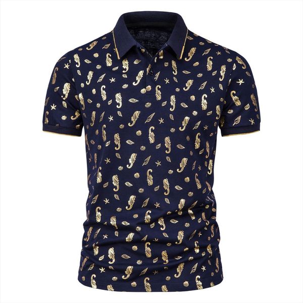 

summer brand printed shirt casual mens polo fashion business lapel short sleeve boutique loose breathable, White;black