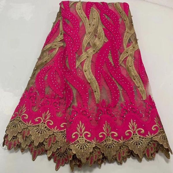 

ribbon 2021 african lace fabric with stones embroidery guipure for nigerian net women dress 5yard, Pink;blue