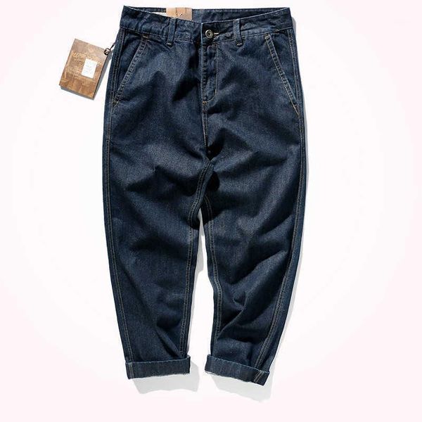 

men's jeans 2021 spring wide leg japanese retro loose straight pants indigo blue dyed denim trendy daddy