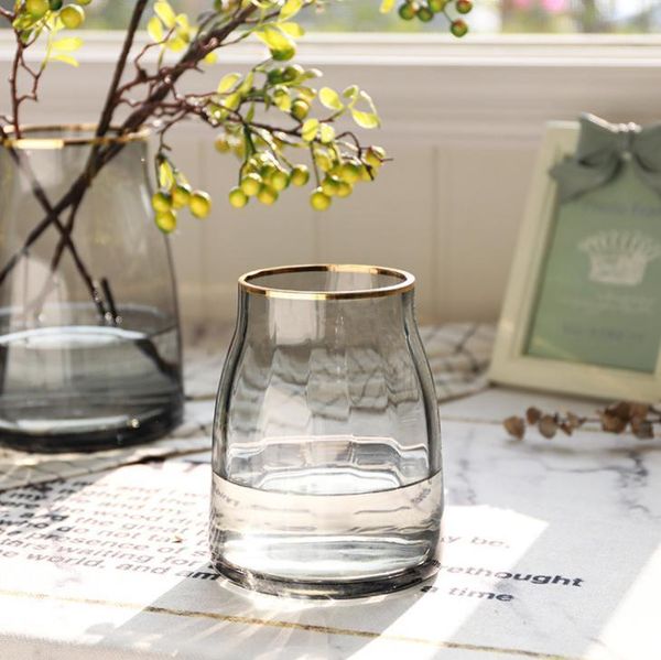 Flores decorativas grinaldas nórdico luz luxo vaso vaso decoração seca sala de estar arranjo de flores transparente trace ouro casa deco