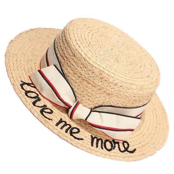 

wide brim hats spring summer hat lady lafite straw fashion letters embroidered flat vacation travel sunshade, Blue;gray