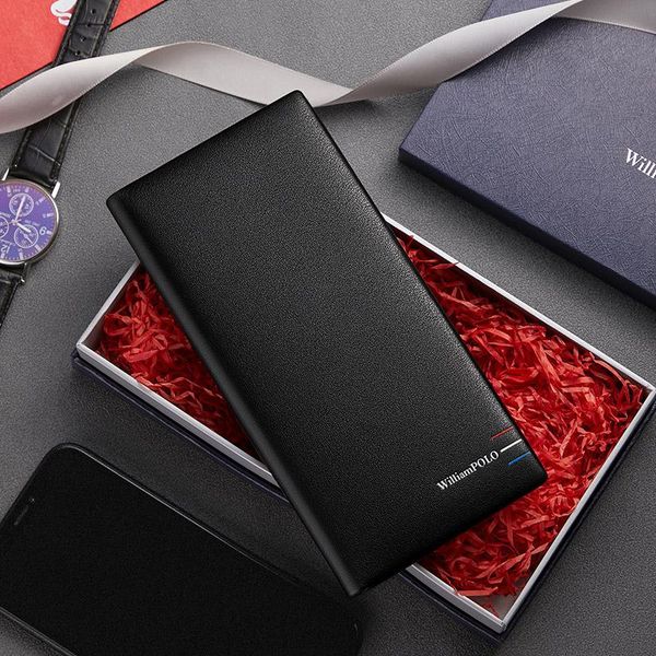 

wallets williampolo wallet men's long genuine leather clutch bag thin multi-card fashion business leisure, Red;black
