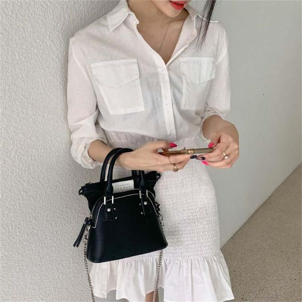 

casual dresses hzirip white autumn solid retro gentle chic shirts bodycon 2021 streetwear ruffles slim robe office lady vestidos, Black;gray