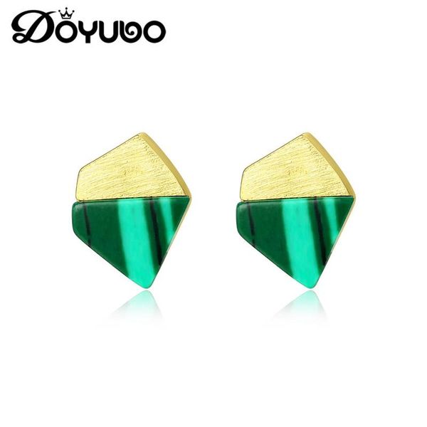 

stud doyubo european design women's geometric malachite earrings 925 sterling silver fashion fine jewelry vc260, Golden;silver