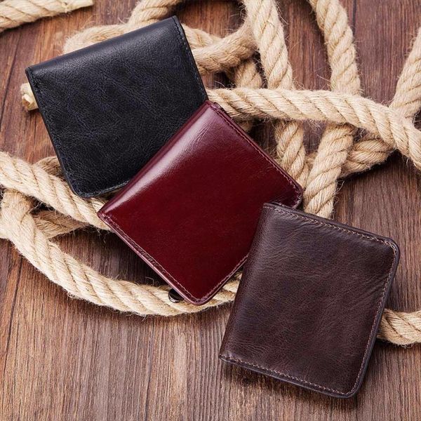

genuine leather wallet fashion male purse vintage short men id card holder portfolio, Red;black