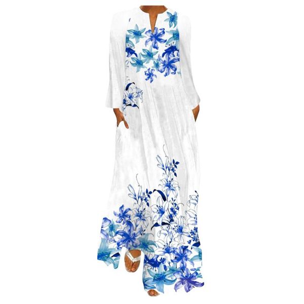 

casual dresses dress for women long sleeve print v-neck beach maxi summer party cami ankle-length bohemian vestidos#20, Black;gray