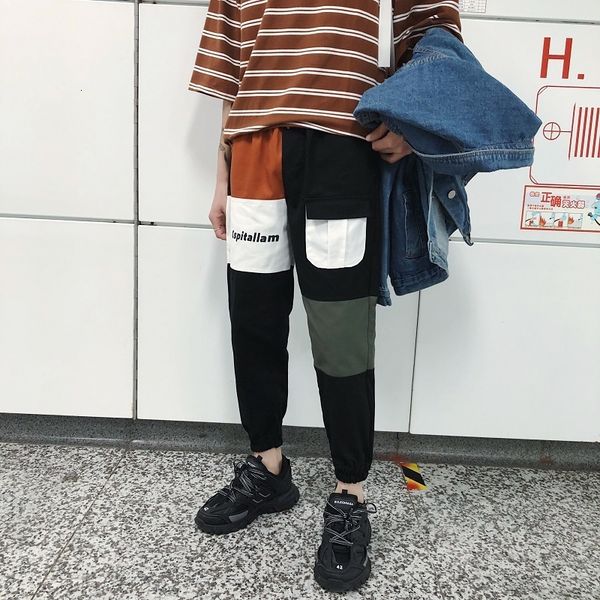

cargo fashion splice color loss men broek casual overalls hip-hop joggers streetwear men's trousers maat s-xxl, Black