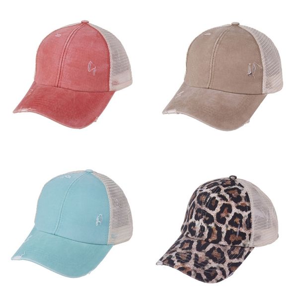 

solid washed ponytail cap hat kids sports ball cap summer visor fitness sun hats boys girls leopard mesh patchwork headwear hh2311, Yellow