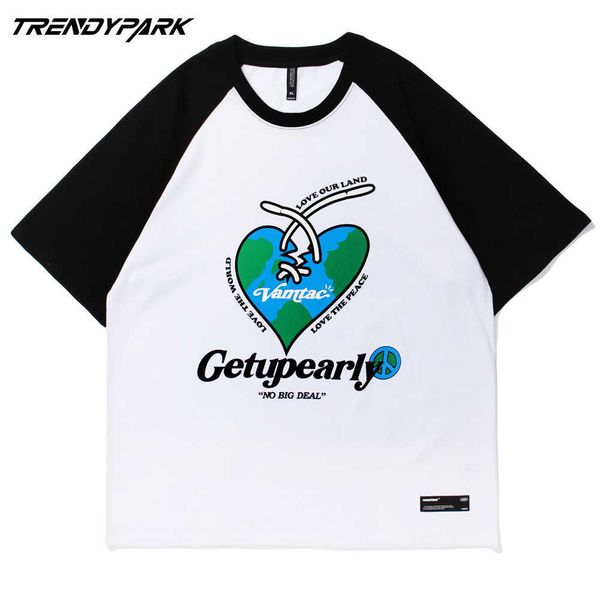 

men's hiphop t shirt oversized funny broken heart print tshirt harajuku cotton short sleeve t-shirt summer tshirt tee 210601, White;black