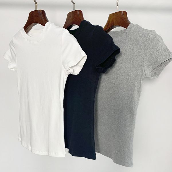 

2021 new trs cores mulheres de malha manga curta camiseta preto branco cinza cor slida o-pescoo estiramento pulver s novo u4pb, White