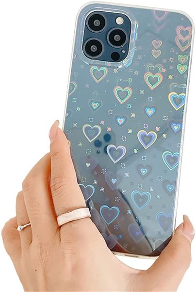 Caseative Love Heart Laser Clear Custodie morbide per cellulare Compatibile con iPhone Custodia per 11 12 13 pro max