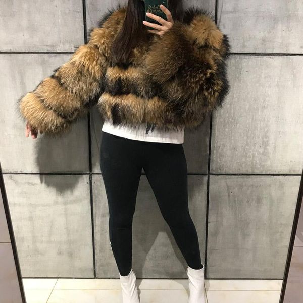 

women's fur & faux real jacket natural women raccoon coat, Black