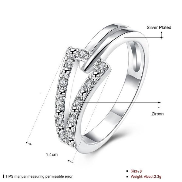 

inlay two lines sterling silver plated finger ring fit women,wedding white gemstone plate 925 silver rings solitaire ring r128, Slivery;golden