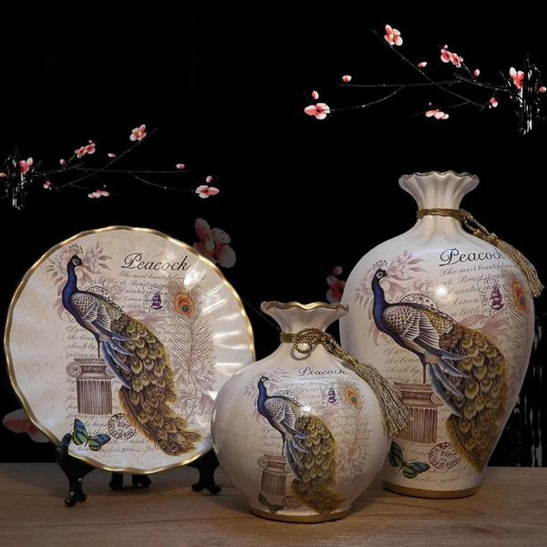 

vases european ceramic vase 3-piece set dry flower ornament container living room porch decoration home