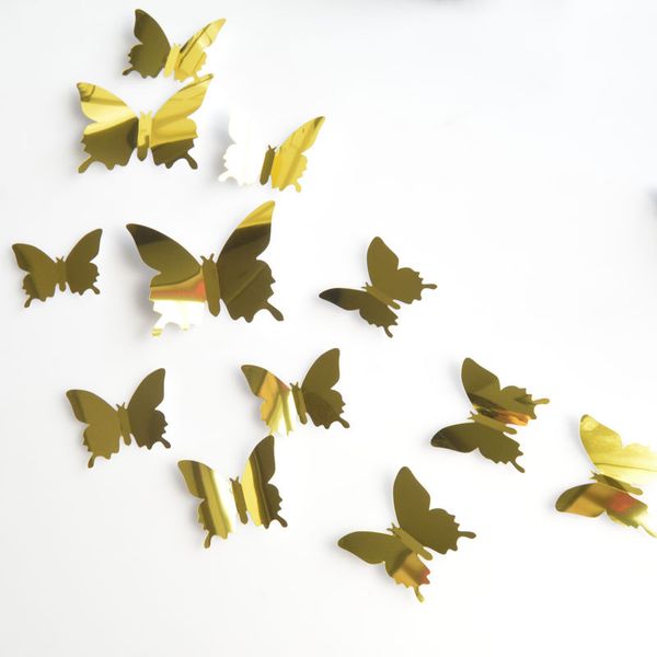 Ayna Duvar Çıkartmaları Çıkartması Kelebekler 3D Sanat Parti Düğün DIY Ev Dekorları Sticker Buzdolabı