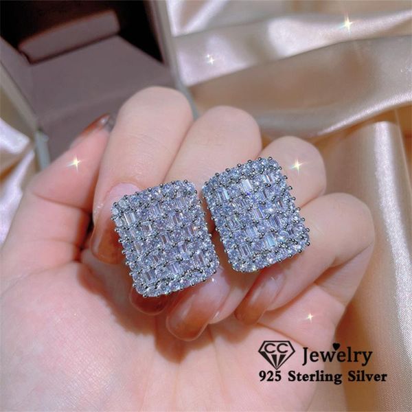 

stud earrings for women fine jewelry party rectangle shape wedding accessories s925 silver earring set cce748, Golden;silver