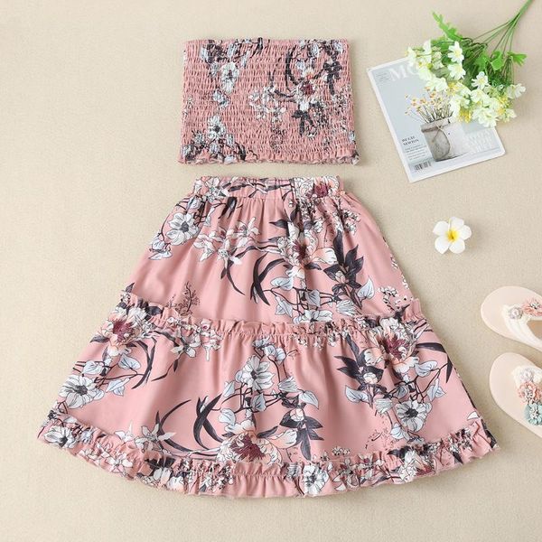 

clothing sets girls summer skirt suits, children's clothing, wrapped breasts, flower long skirts, two-piece baby fashion clothes, White