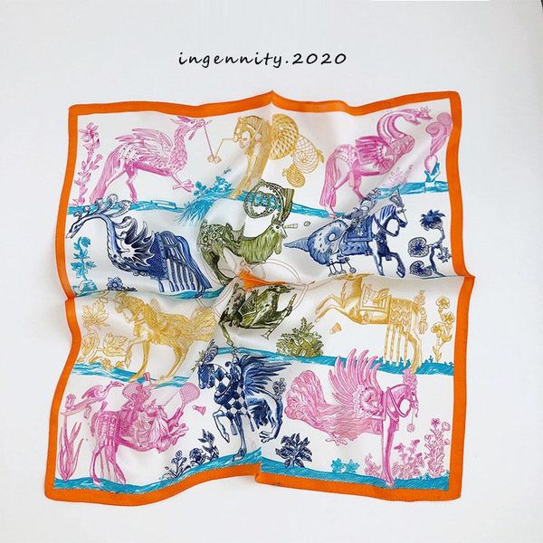 

scarves 2021 fashion head scarf women animal print 100% pure silk square hijab female bandanas kerchief for ladies 52*52 cm, Blue;gray