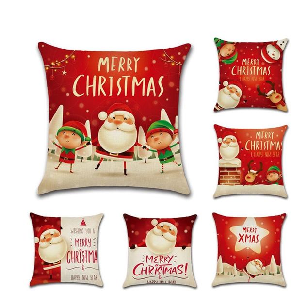 

super soft fashion linen christmas throw cushion cover twill print couch hold cushion pillow case santa elk series 45x45cm
