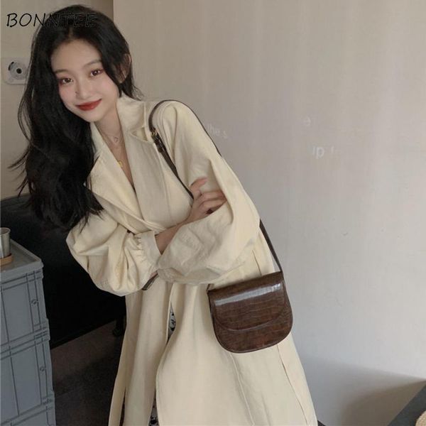 

women's trench coats women solid design classy female street tender spring autumn elegant mujer outwears fashion casual all-match windb, Tan;black